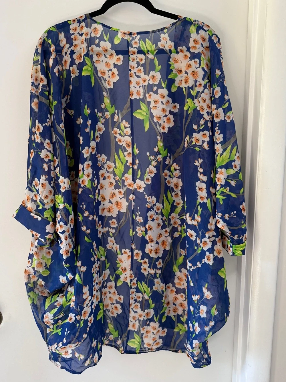 Floral Sheer Chiffon Three-Quarter Bat Sleeve Cardigan or Swim Coverup - Picture 3 of 3